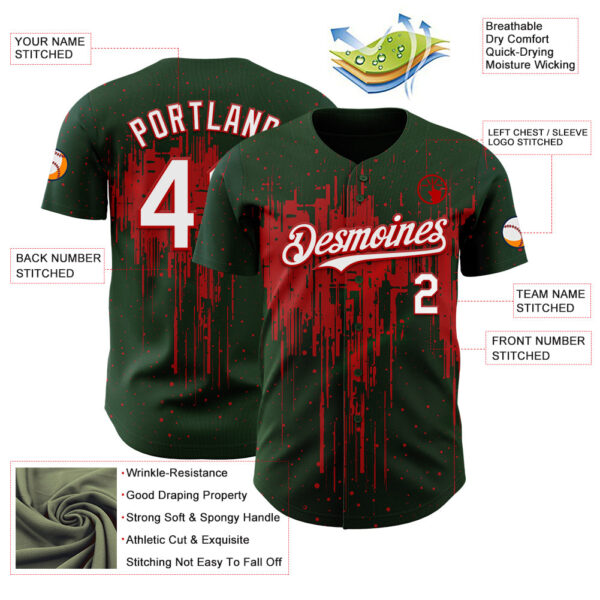 Custom Green White-Red Dripping Splatter Paint Authentic Baseball Jersey
