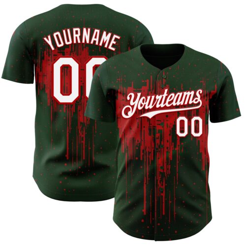 Custom Green White-Red Dripping Splatter Paint Authentic Baseball Jersey