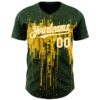 Custom Green White-Yellow Dripping Splatter Paint Authentic Baseball Jersey