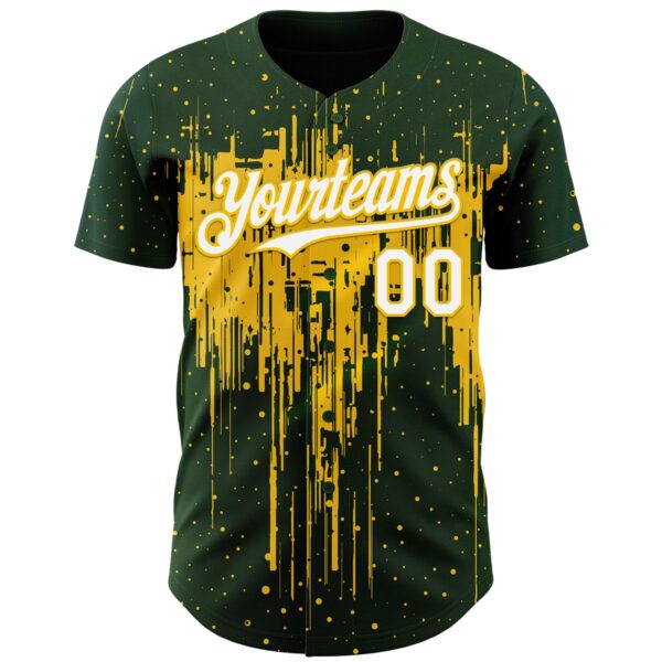Custom Green White-Yellow Dripping Splatter Paint Authentic Baseball Jersey