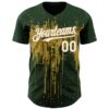 Custom Green White-Old Gold Dripping Splatter Paint Authentic Baseball Jersey
