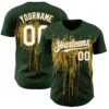 Custom Green White-Old Gold Dripping Splatter Paint Authentic Baseball Jersey