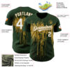Custom Green White-Old Gold Dripping Splatter Paint Authentic Baseball Jersey