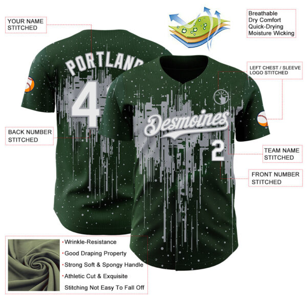 Custom Green White-Gray Dripping Splatter Paint Authentic Baseball Jersey