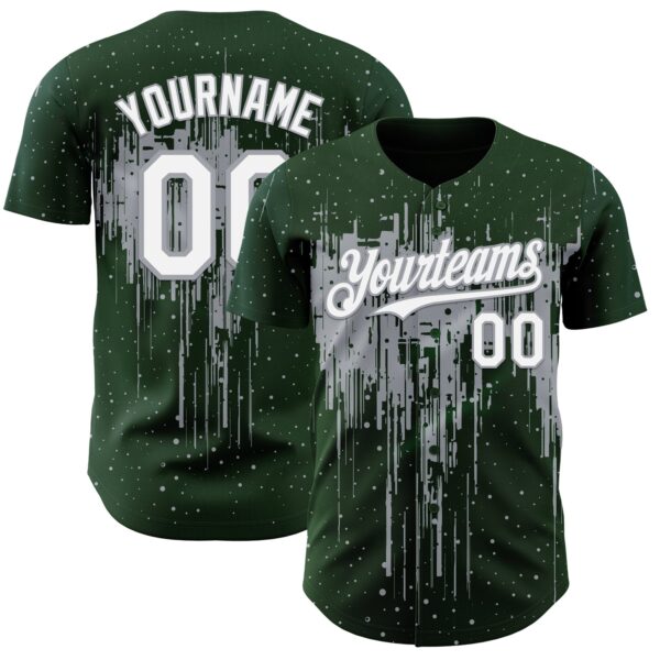 Custom Green White-Gray Dripping Splatter Paint Authentic Baseball Jersey