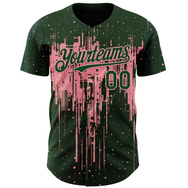 Custom Green Medium Pink Dripping Splatter Paint Authentic Baseball Jersey