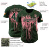 Custom Green Medium Pink Dripping Splatter Paint Authentic Baseball Jersey