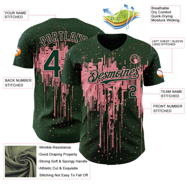Custom Green Medium Pink Dripping Splatter Paint Authentic Baseball Jersey