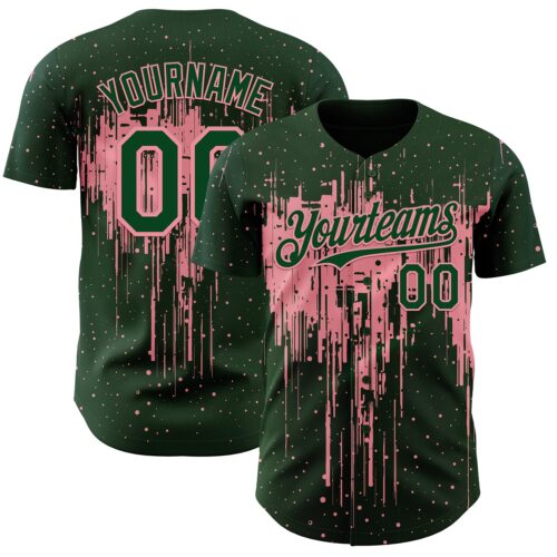 Custom Green Medium Pink Dripping Splatter Paint Authentic Baseball Jersey