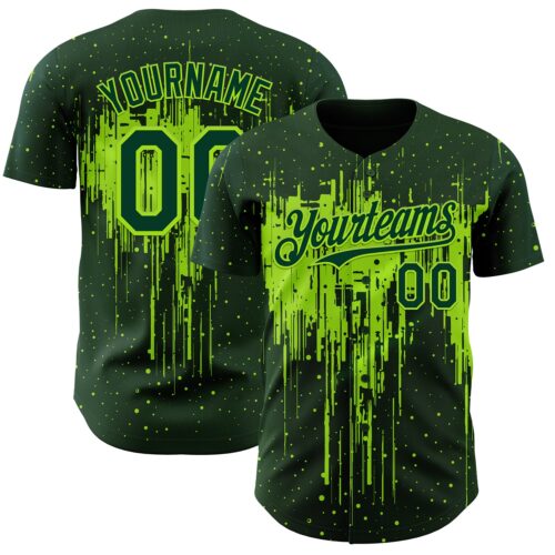 Custom Green Neon Green Dripping Splatter Paint Authentic Baseball Jersey