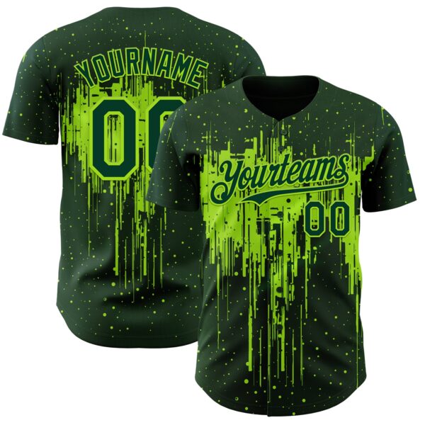 Custom Green Neon Green Dripping Splatter Paint Authentic Baseball Jersey