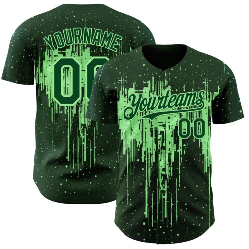 Custom Green Pea Green Dripping Splatter Paint Authentic Baseball Jersey