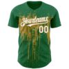 Custom Kelly Green White-Old Gold Dripping Splatter Paint Authentic Baseball Jersey