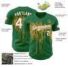 Custom Kelly Green White-Old Gold Dripping Splatter Paint Authentic Baseball Jersey