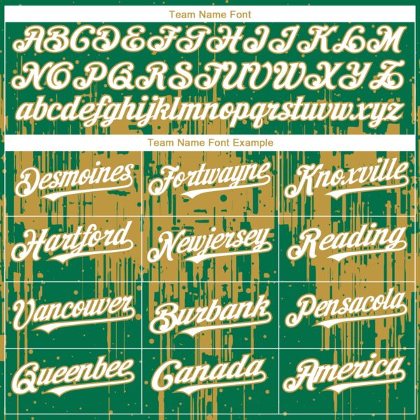 Custom Kelly Green White-Old Gold Dripping Splatter Paint Authentic Baseball Jersey