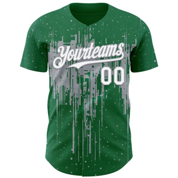 Custom Kelly Green White-Gray Dripping Splatter Paint Authentic Baseball Jersey