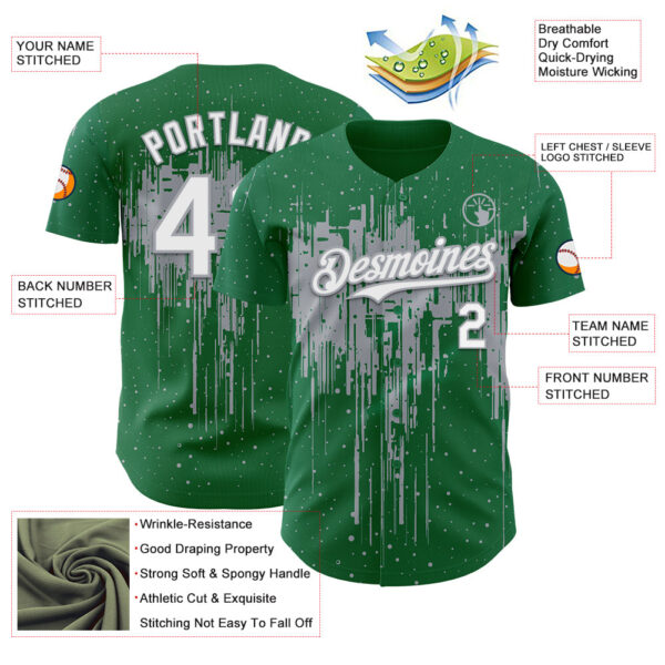 Custom Kelly Green White-Gray Dripping Splatter Paint Authentic Baseball Jersey