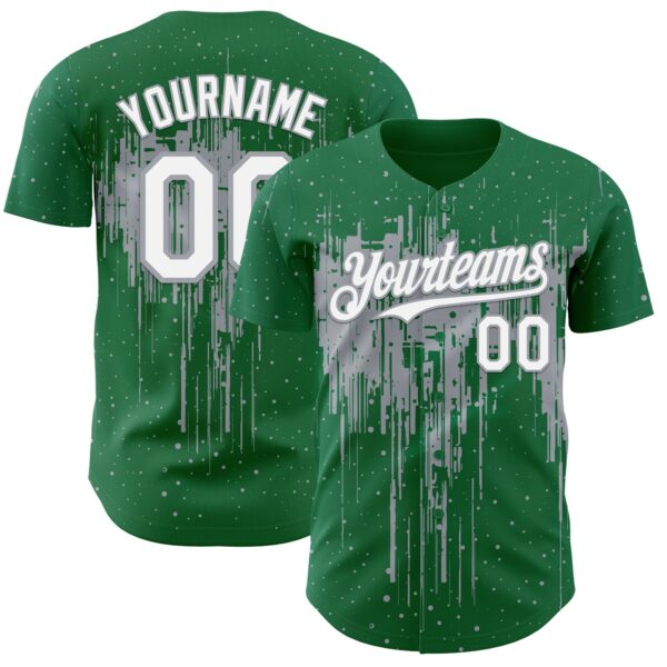 Custom Kelly Green White-Gray Dripping Splatter Paint Authentic Baseball Jersey