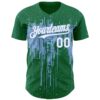 Custom Kelly Green White-Light Blue Dripping Splatter Paint Authentic Baseball Jersey