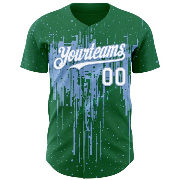 Custom Kelly Green White-Light Blue Dripping Splatter Paint Authentic Baseball Jersey