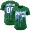 Custom Kelly Green White-Light Blue Dripping Splatter Paint Authentic Baseball Jersey