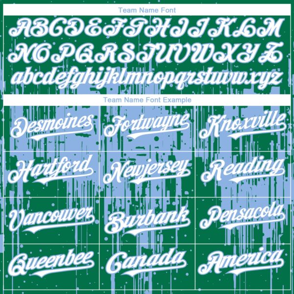 Custom Kelly Green White-Light Blue Dripping Splatter Paint Authentic Baseball Jersey