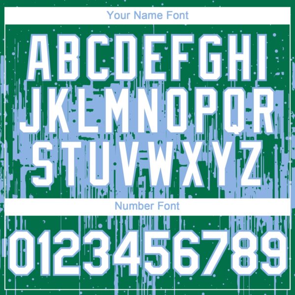 Custom Kelly Green White-Light Blue Dripping Splatter Paint Authentic Baseball Jersey