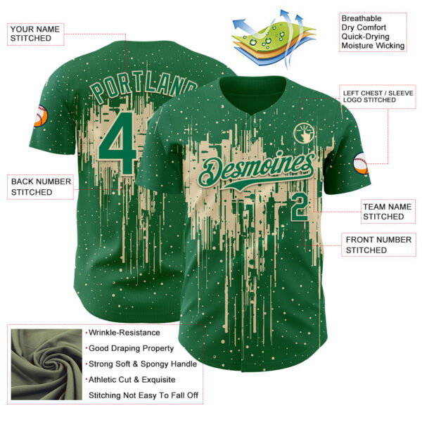 Custom Kelly Green Cream Dripping Splatter Paint Authentic Baseball Jersey
