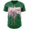 Custom Kelly Green White-Light Pink Dripping Splatter Paint Authentic Baseball Jersey