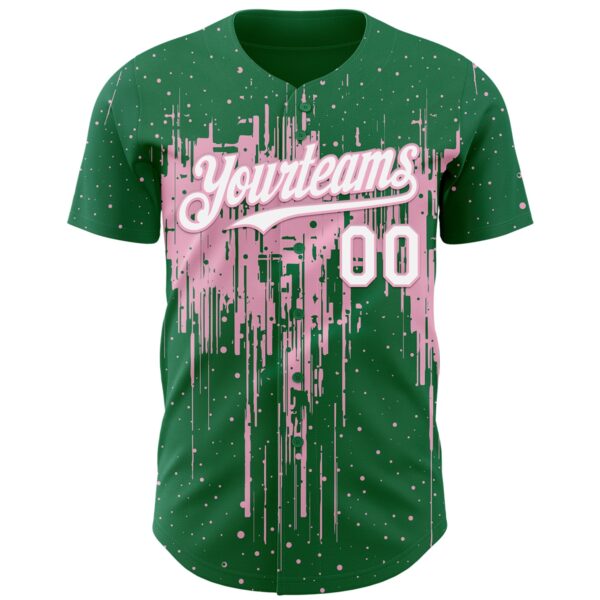 Custom Kelly Green White-Light Pink Dripping Splatter Paint Authentic Baseball Jersey