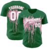Custom Kelly Green White-Light Pink Dripping Splatter Paint Authentic Baseball Jersey
