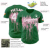 Custom Kelly Green White-Light Pink Dripping Splatter Paint Authentic Baseball Jersey