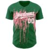 Custom Kelly Green White-Medium Pink Dripping Splatter Paint Authentic Baseball Jersey