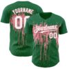 Custom Kelly Green White-Medium Pink Dripping Splatter Paint Authentic Baseball Jersey