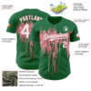 Custom Kelly Green White-Medium Pink Dripping Splatter Paint Authentic Baseball Jersey