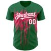Custom Kelly Green White-Neon Pink Dripping Splatter Paint Authentic Baseball Jersey