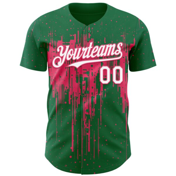 Custom Kelly Green White-Neon Pink Dripping Splatter Paint Authentic Baseball Jersey