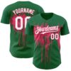 Custom Kelly Green White-Neon Pink Dripping Splatter Paint Authentic Baseball Jersey