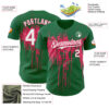 Custom Kelly Green White-Neon Pink Dripping Splatter Paint Authentic Baseball Jersey