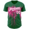 Custom Kelly Green White-Pink Dripping Splatter Paint Authentic Baseball Jersey