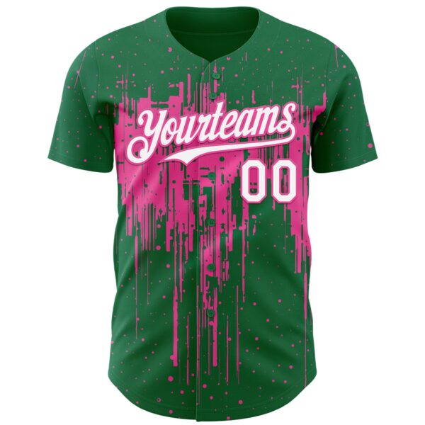 Custom Kelly Green White-Pink Dripping Splatter Paint Authentic Baseball Jersey