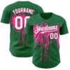 Custom Kelly Green White-Pink Dripping Splatter Paint Authentic Baseball Jersey
