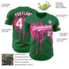 Custom Kelly Green White-Pink Dripping Splatter Paint Authentic Baseball Jersey