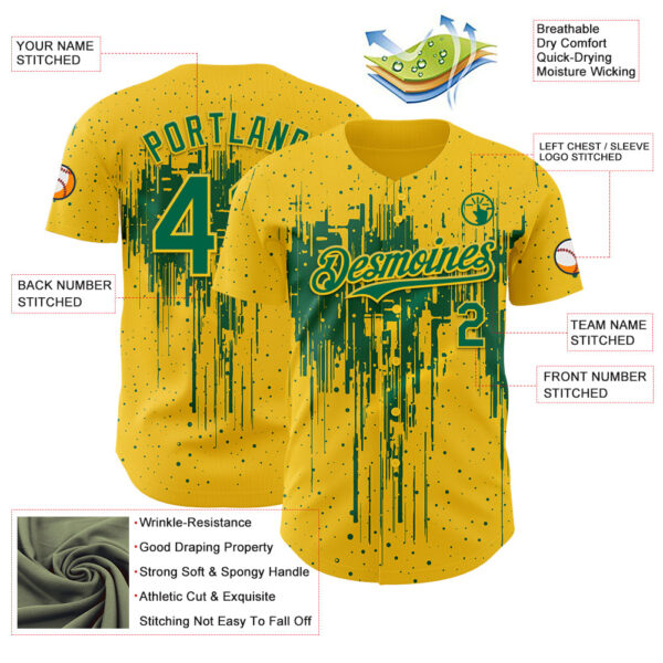 Custom Yellow Kelly Green Dripping Splatter Paint Authentic Baseball Jersey