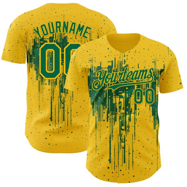Custom Yellow Kelly Green Dripping Splatter Paint Authentic Baseball Jersey