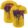 Custom Yellow Dark Purple-Orange Dripping Splatter Paint Authentic Baseball Jersey