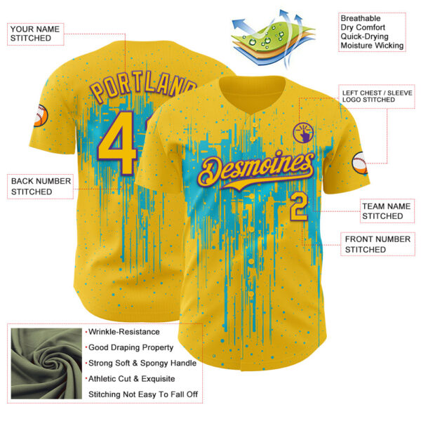 Custom Yellow Purple-Lakes Blue Dripping Splatter Paint Authentic Baseball Jersey