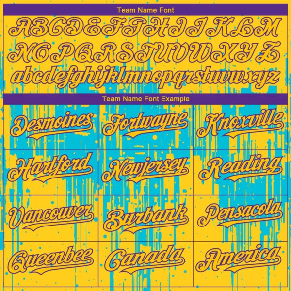 Custom Yellow Purple-Lakes Blue Dripping Splatter Paint Authentic Baseball Jersey