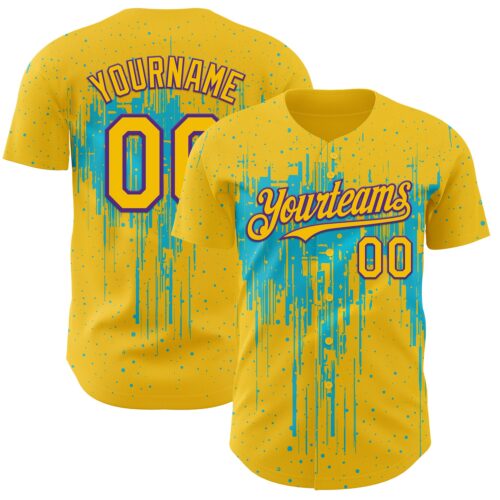 Custom Yellow Purple-Lakes Blue Dripping Splatter Paint Authentic Baseball Jersey