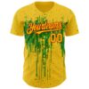 Custom Yellow Red-Grass Green Dripping Splatter Paint Authentic Baseball Jersey